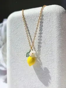 1pc Cute 3D Lemon Shaped Transparent Fruit Pendant Necklace