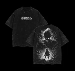 Levi Ackerman x Eren Jaeger ATTACK ON TITAN Anime Double Printed Washed Tee Unisex Oversize Anime Manga Acid Washed Lightweight Cotton T-Shirt, Gift For Anime Fan, Anime Lover