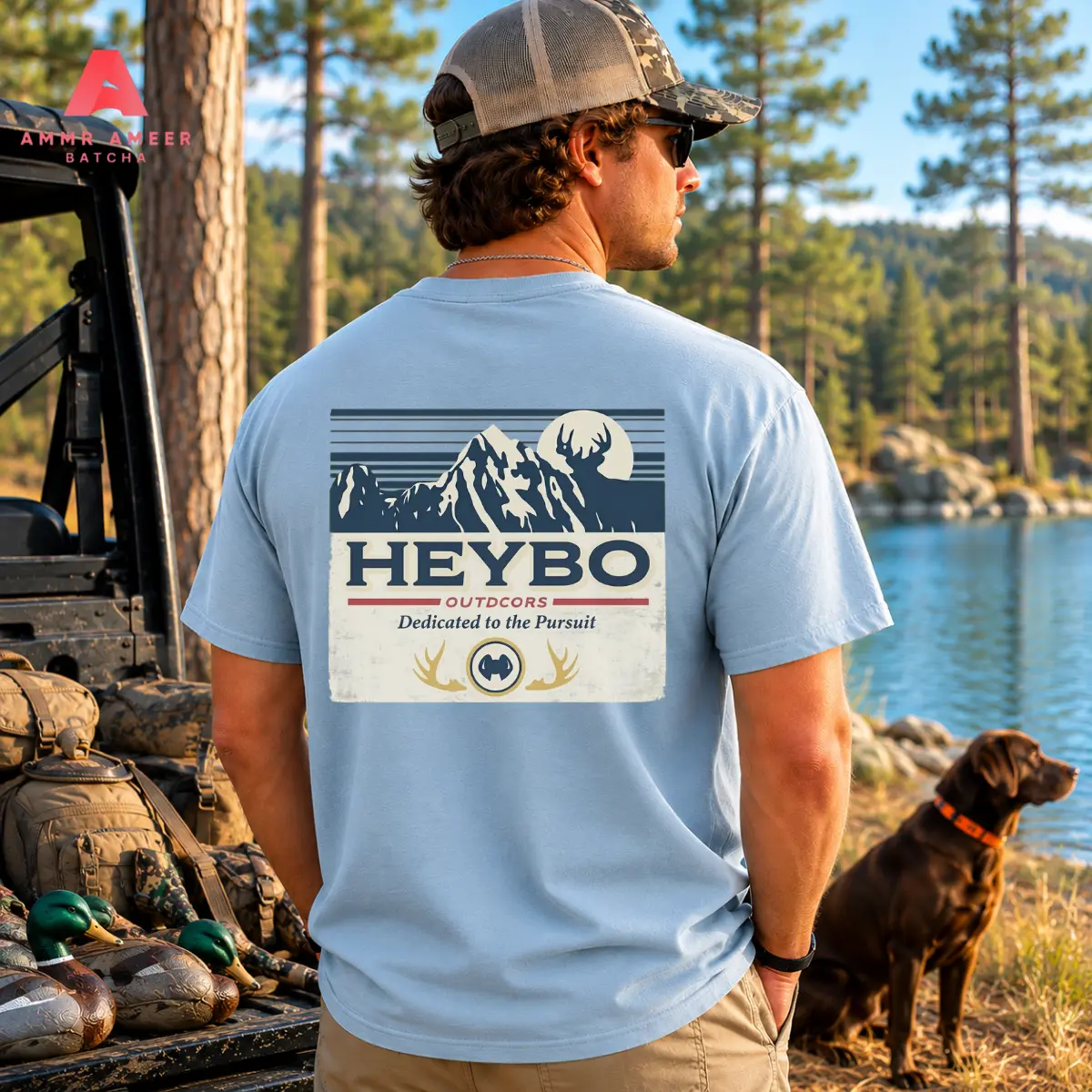 Men’s Mountain Deer Hunting T-Shirt, Vintage Outdoors Graphic Tee, Wilderness Adventure Shirt, Outdoor Life Clothing, Fishing Hiking Camping Gift for Hunters