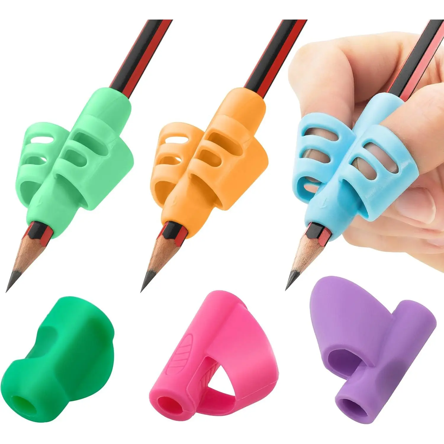 Multicolored Ambidextrous Pencil Grips (Pack of 6) - 3 Different Shapes, Narrow End Tightly Grips, Prevents Wrist Strain, Manufacturer Warranty, Office Stationery for Home Schooling Writing Tools Christmas Gifts, Manufacturer Warrenty