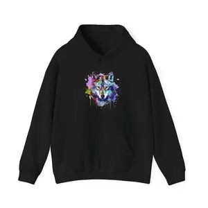 Colorful Wolf Face Forests Animals Lovers Wolves Wildlife Fans Hoodie, Women Men Wolf Lovers Christmas Gifts Wolf Hoodie