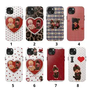 Monchichi Polka Dots Mix Leopard Tough Phone Case, Cutest Design Striped Case Cover Suitable for iPhone 17-X Pro Max