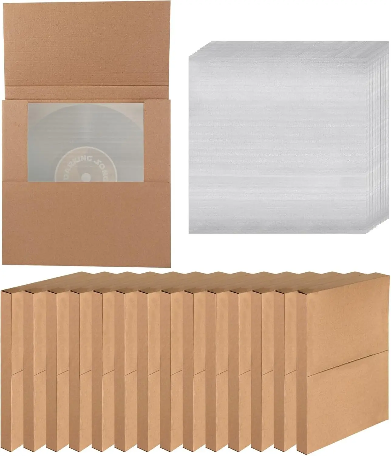 12.5" X 12.5" x 1" Vinyl Record Mailers, 15 Sets LP Shipping Mailer Boxes, Brown Vinyl Record Shipping Boxes with Fragile Stickers & Foam Pouches