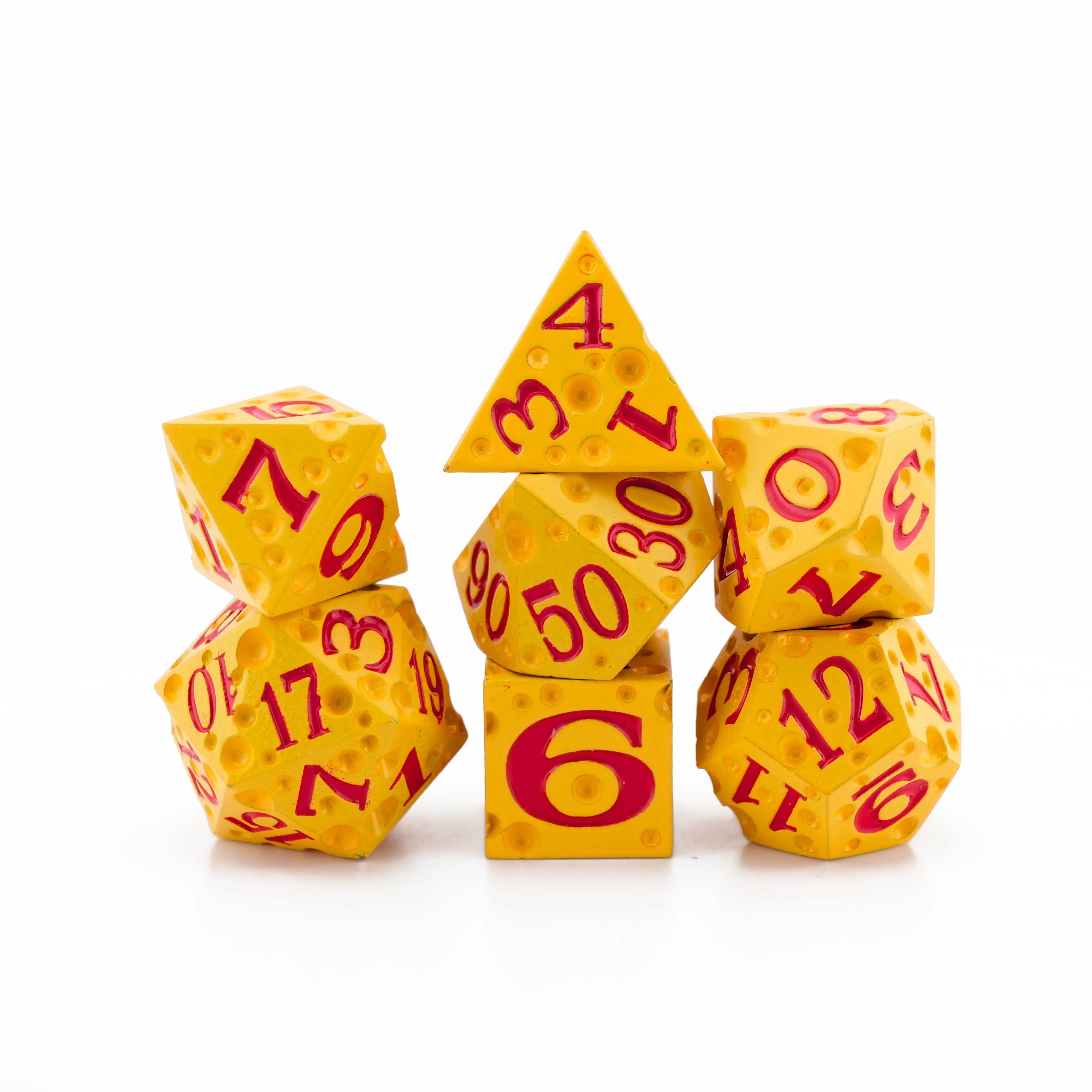 Cheese Metal Dice Set for Dungeons & Dragons, 7-Piece Solid RPG Tabletop Game Dice