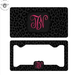 Personalized Monogram License PlateBlack Leopard Custom Car Tag, Stylish Aluminum Vanity Plate, Custom Initials Plate & Matching Accessories