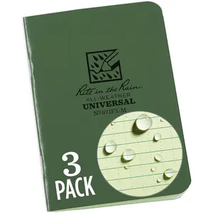 Weatherproof Mini Stapled Notebook, 3.25" x 4.625", Green Cover, Universal Pattern, 3 Pack (No. 971FX-M)