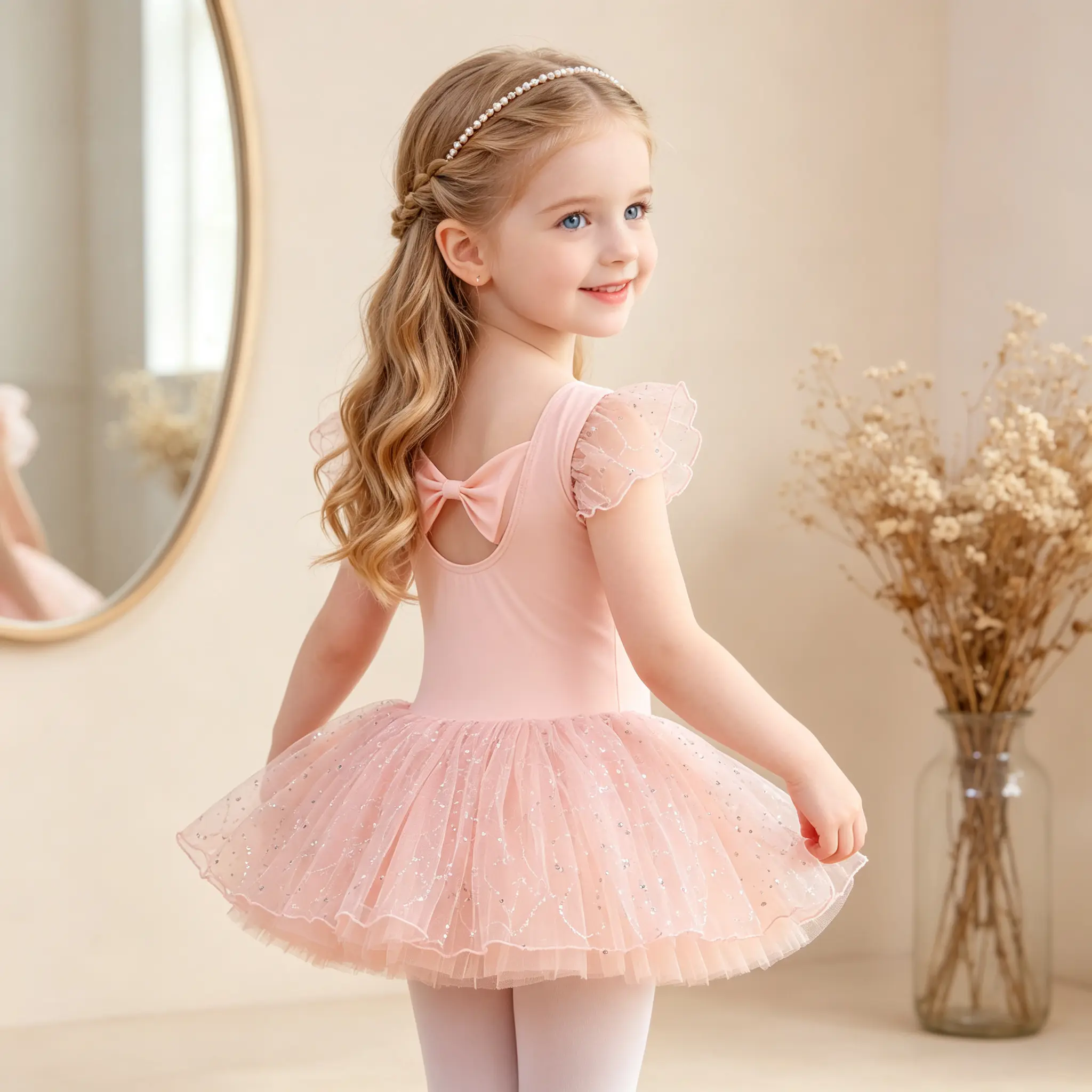 Toddler Girls’ Ballet Tutu Dress - Pink Ruffle Cap Sleeves Dance Leotard, Back Cutout with Bow Detail, Glitter Star Tulle Skirt, Contrast Binding Princess Outfits, All Seasons Casual Dancewear for Ballet Class, Recital, Cute
