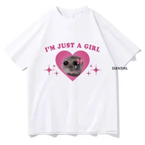 Sad Hamster Meme Im Just A Girl T Shirts Men,Women Clothing Harajuku Aesthetic Tshirt Vintage Unisex Streetwear Cotton Tops