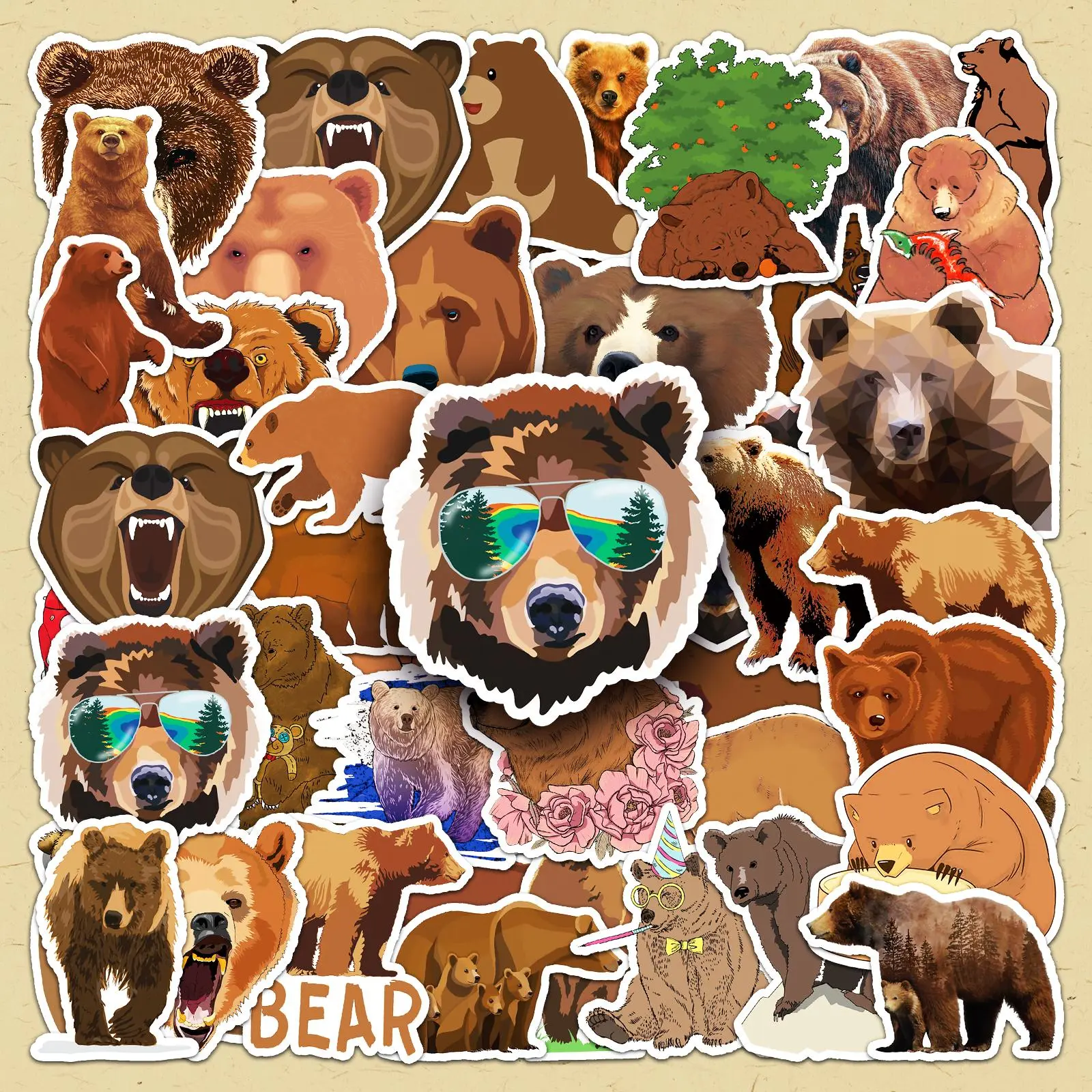 Bear Pattern Sticker, 100pcs/set Cartoon Animal Pattern Decorative Sticker, DIY Decals for Water Bottle, Laptop, Phone Case, Scrapbooking, Journal Making