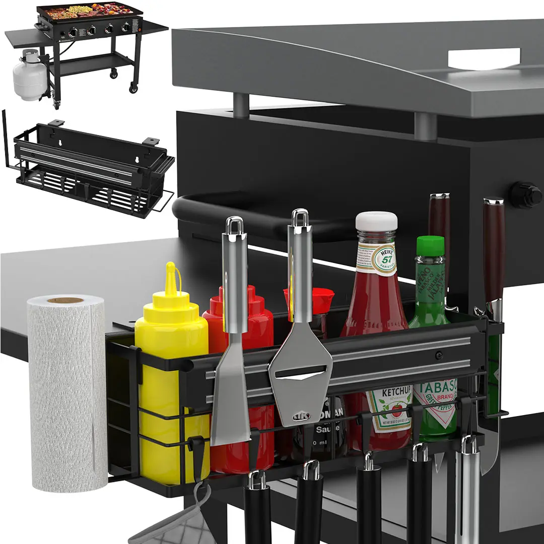 Griddle Caddy for Blackstone 36"/28"/22"/17" Griddles & Prep Cart, Space Saving Blackstone Griddle Accessories Organizer, BBQ Storage Box with Magnetic Tool Holder & Paper Towel Holder