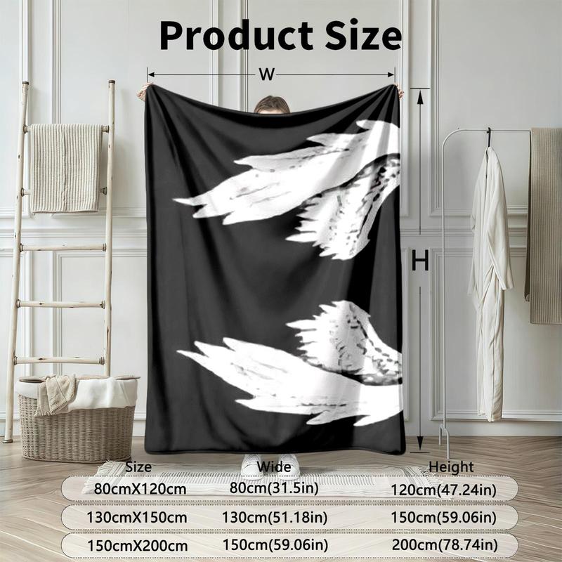 1 piece White feather angel wings design themed flannel blanket - Oversized fluffy warm sofa blanket, flannel for beds, all-season multi-purpose, modern style, machine washable, digital print design, 100% polyester, suitable for sofa, bed, travel