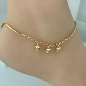 18k Gold Plated Heart Anklet 10”