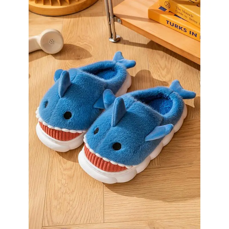 Cute Fluffy Cartoon Shark Design Plush Home Slippers, Casual Soft Fuzzy Plush Pillow-like Comfortable Home Slippers, Warm & Cozy Slippers for Fall & Winter Wear, House Shoes