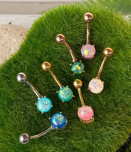 Solitaire Opal Glitter Gem Belly Ring Navel Naval - SILVER, GOLD or ROSE GOLD