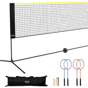 VEVOR Badminton Net, Height Adjustable Volleyball Net, Wide Foldable Pickleball Net, Portable Easy Setup Tennis Net Set with Poles, Stand and Carry Bag, for Kids Backyard Game Indoor Outdoor Use