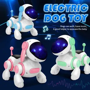 Kids Electric Walking Musical Light Up Dog Toy with Music Feature, Interactive Crawling Puppy Cognitive Sensory Educational Toy, Realistic Simulation Pet Toy.Requires 2 AA batteries (not included).