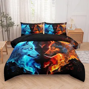 Wolf Pattern Bedding Set, 2/3 Counts/set Including 1 Thin Quilt & 1/2 Pillowcase, Bedding Supplies for Home Bedroom Hotel