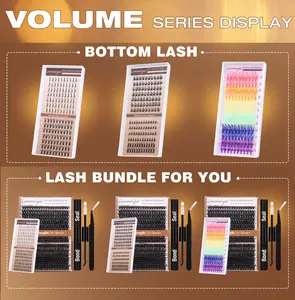 【VOLUME Bundle】Geeneiya Volume Lash Clusters Kit with Bottom Lashes, DIY Lash Extensions and Wispy Bottom Lashes, 80D+100D Eyelash Extension Kit with Black Lash Bond and Seal Waterproof,Lash Tweezers,D Curl Design,DIY at Home Easily