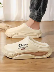 Men's Plush Cotton Slippers, Winter Indoor Outdoor Shoes, Warm Fleece Lining, Non-Slip Thick Sole, Wave Pattern Design, Fuzzy Warm Slippers