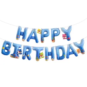 PartyWoo Baby Shark Blue Happy Birthday Banner Letter Balloons 16 Inch Blue Mylar Foil Letter Balloons for Boys and Girls Baby Shark Under the Sea Ocean Theme Kids Birthday Party Decorations
