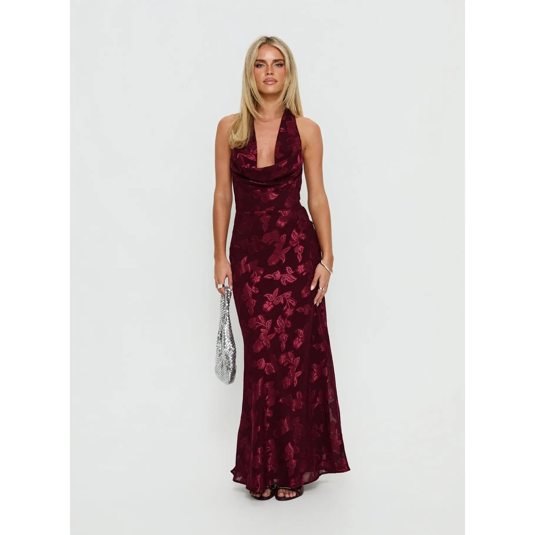 sachin and babi light blue dress Venus Cowl Neck Halter Bamboo Jersey Maxi Dress in Red M