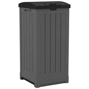 Suncast Trash Hideaway 39 Gallon Outdoor Trash Can Patio Waste Bin, Peppercorn Box Plastic