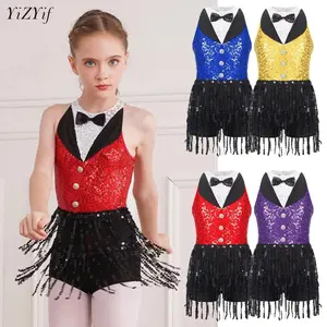 Kids Girl Sequin Figure Skating Dress Rhythmic Gymnastics Ballet Lyrical Dance Boyshorts Modern Latin Jazz Performance Dancewear