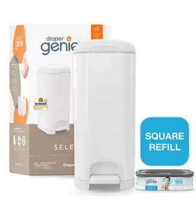 Diaper Genie Select Pail,White,Stainless Steel, 1 Diaper Pail,1 Square Refill-165 Ct, Infant