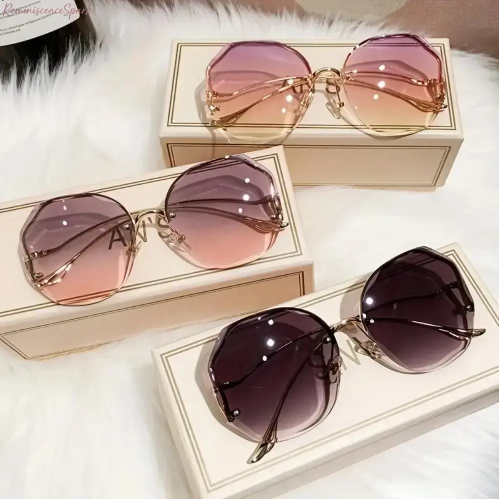 3-Pack Unisex Oversized Rimless Sunglasses with Anti-Glare Gradient & Night Vision Lenses, Durable Rose Gold Accents for Driving & Street Style