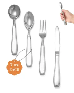 BaseSmall 4-Piece Weighted Utensils for Tremors and Parkinsons (7 oz Each) - Weight Silverware for Hand Tremors, Weighted Utensils for Hand Tremors, Adaptive Utensils for Elderly