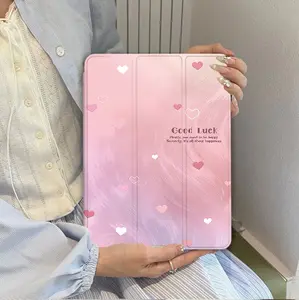 Cute Heart Feather Veil Trifold Case Fits for iPad Mini4/5/6/7, Air1/2/3/4/5/6/7, Gen5/6/7/8/9/10/11, Pro11"(2020-2025) & Pro Galaxy Tab S6 Lite/S10 lite, A9+, S7/S8/S9/S9FE/S10FE, S7+/S8+/S9+/S10 Auto Wake/Sleep & Durable Protection【GG183】
