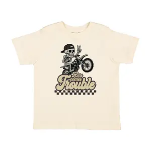 Youth & Adult Here Comes Trouble T-Shirt, Skeleton Dirt Bike Graphic Tee Funny Biker Racing Shirt Retro Motocross Streetwear Outfit Cool Gift, Youth Clothes, Trending Tees, Family Shirt, Birthday Gift, Perfect Gift for Holiday