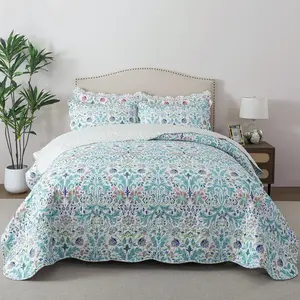 Queen Bedding Sets - Microfiber Sets for Queen Bed, 3-Piece Lightweight Bedspreads,Reversible Coverlets Rustic Bed Cover, Floral Bedding Sets for All Season Use