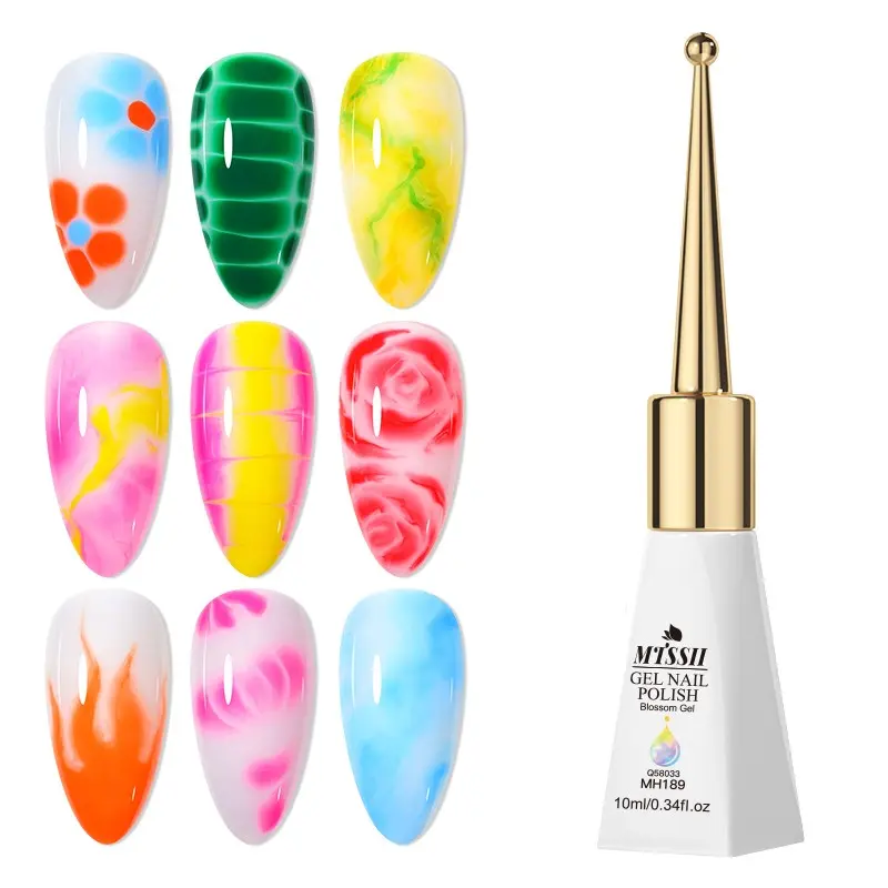 MTSSII 10ml Nail Blooming Gel, Clear UV/LED Blossom Gel Polish Gel Shine Finish Cosmetic for Spreading Effect Marble Natural Stone Watercolor Floral Print Soak off Nail Gel DIY Nail Art Design Manicure Gift for Women Gel Nails