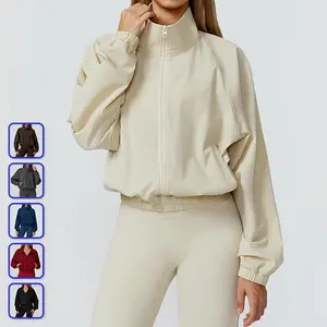 Women Quick Dry Stand Collar Zipper Sports Jacket, Windproof Long Sleeve Yoga Coat, Slim Fit Athletic Outerwear for Outdoor Running Fitness Workout