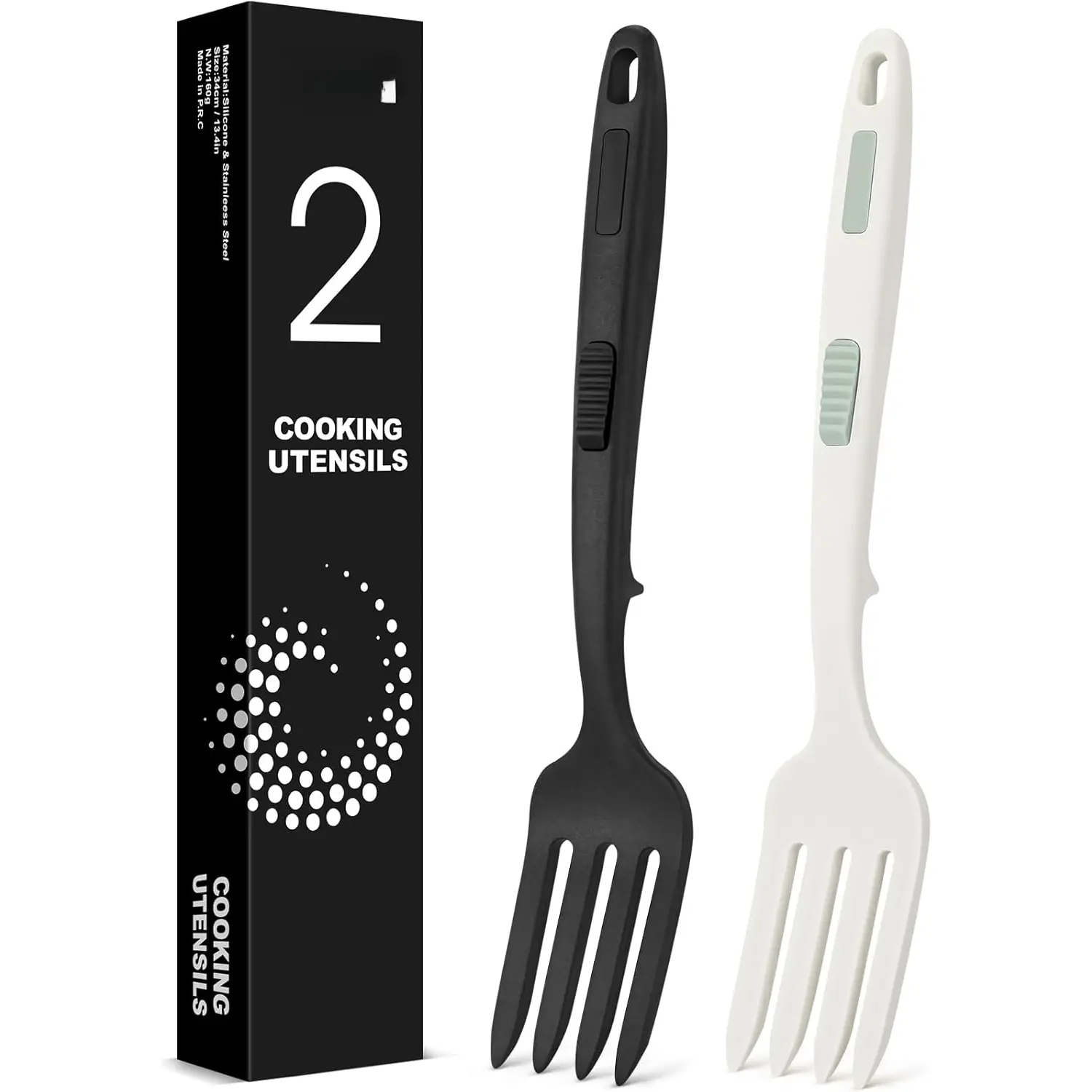 Flexible Cooking Fork, 11.6 Inch Heat Resistant, Large Non Stick for Mixing, Mashing, Whisking (BW)