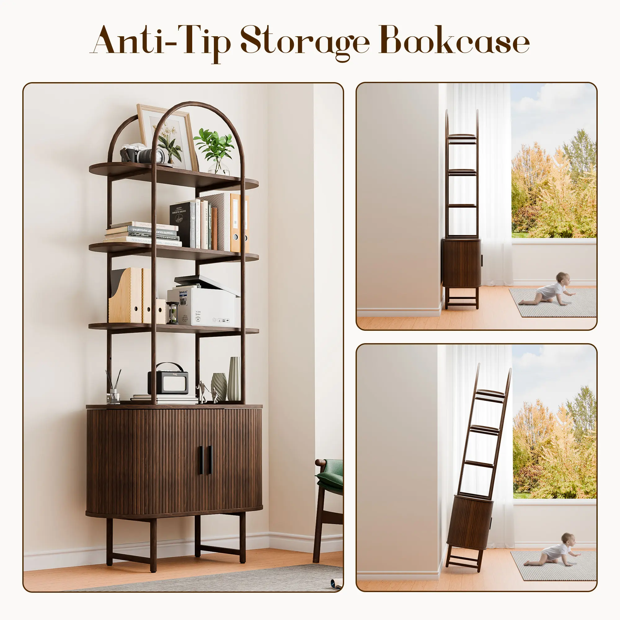 AHB 5-Tier Tall Corner Bookshelf - Free-Standing Durable Office Furniture, Eco-Friendly Contemporary Finish, Anti-Slip Pads, Home Library Book Nook Storage Organizer for Small Room Ideas, Bedroom