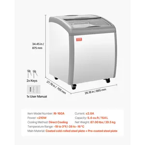 VEVOR Commercial Ice Cream Display Case, 5.4 Cu. ft Chest Freezer, -19 to 3 Temp Adjustable Mobile Top Deep Freezer with 2 Wire Baskets, 2 Sliding Glass Doors, Locking Casters LED Strip Lighting