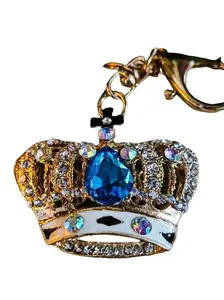 The Armored Kingdom Sapphire Blue Crown Keychain with Sparkling Rhinestones and Durable Clip for Royal Style and Elegance