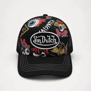 "Von Dutch Trucker Hat Mesh Snapback Cap Graphic Logo Adjustable Black Streetwear "