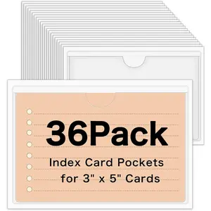 36 Pack 3" x 5" Index Card Holder Adhesive Plastic Label Holders Clear Tote Bag Labels Stickers for Organizing Storage Bins Library Card Shelves
