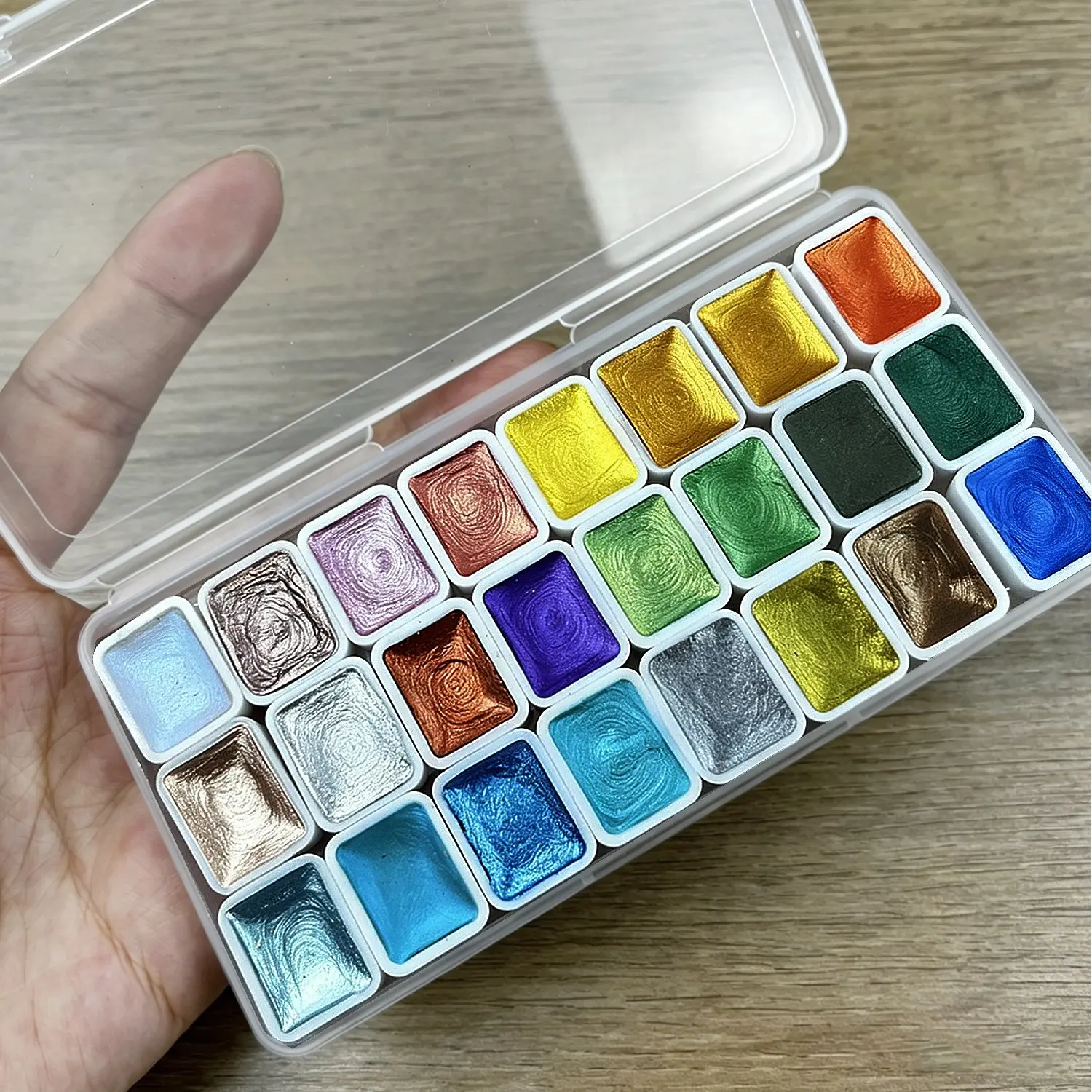 24-Color Shimmer Metallic Pearl Watercolor Paint Set, High Pigment Long Lasting Pan Palette, Portable Compact Art Supplies for Painting Creation