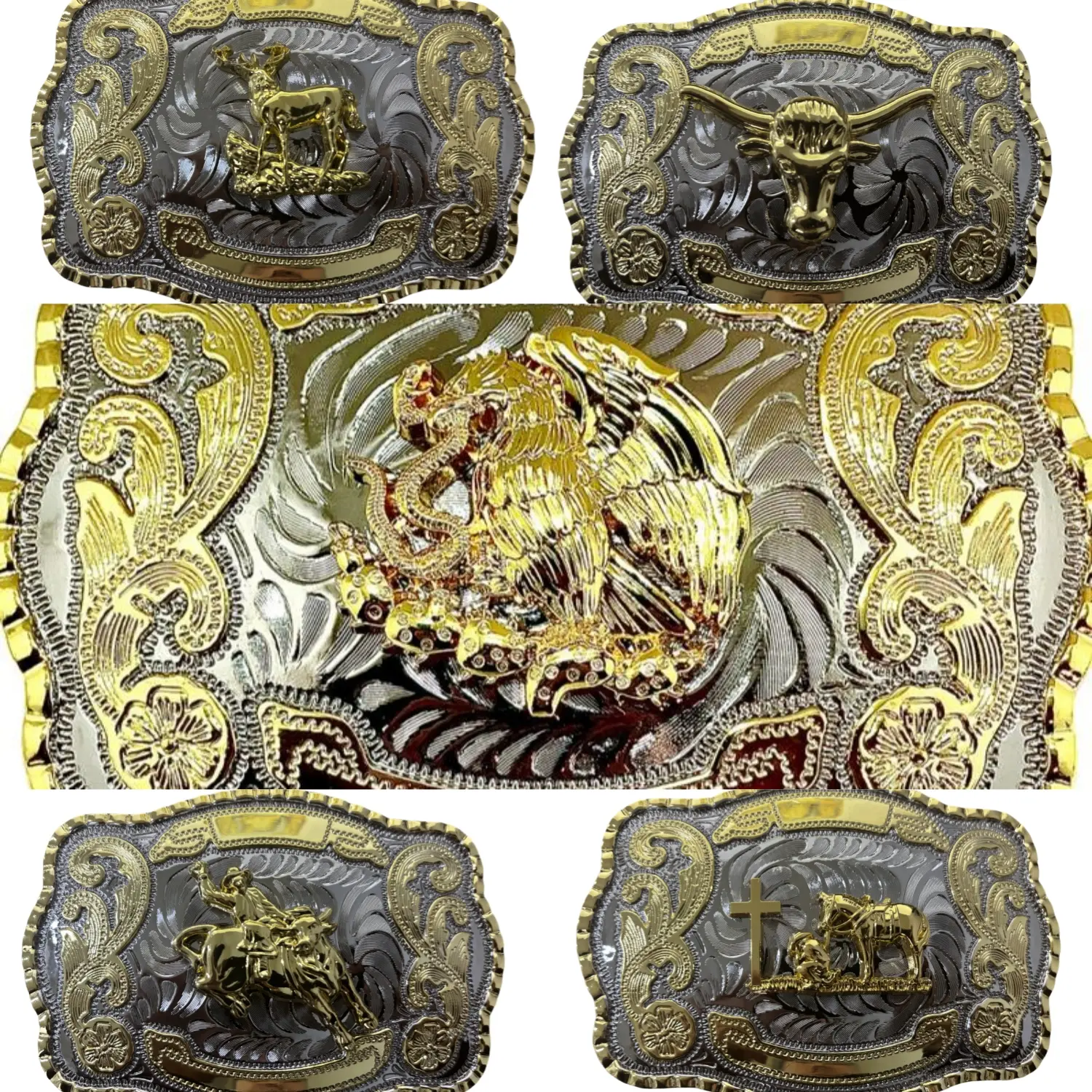 Vintage Large Mexican Emblem Western Belt Buckle - 5.5x4 In, Fits 1.5-In Straps, Intricate Design, Mexican Pride Heritage Car Badge Decor (Automotive Interior Accessory), Western Belt Buckles