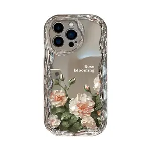 Rose blooming pattern with bracelet, anti-drop, non-slip TPU full-cover lens mobile phone protective case, suitable for iPhone 17 16 15 14 13 12 11 XS X and other series models, can be given as a gift to friends or family
