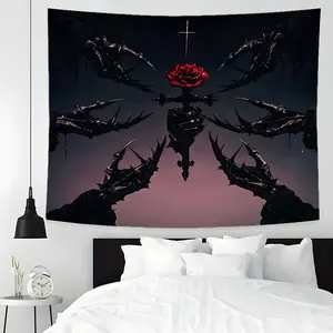 Gothic Dark Aesthetic Cross & Rose Design Large Tapestry Wall Hanging, Vampire Design Multiple Sizes Polyester Fabric for Wall Decoration, Easy to Clean and Maintain. Soft and Durable Material, Suitable for Living rooms, Bedrooms, Homes and Parties.