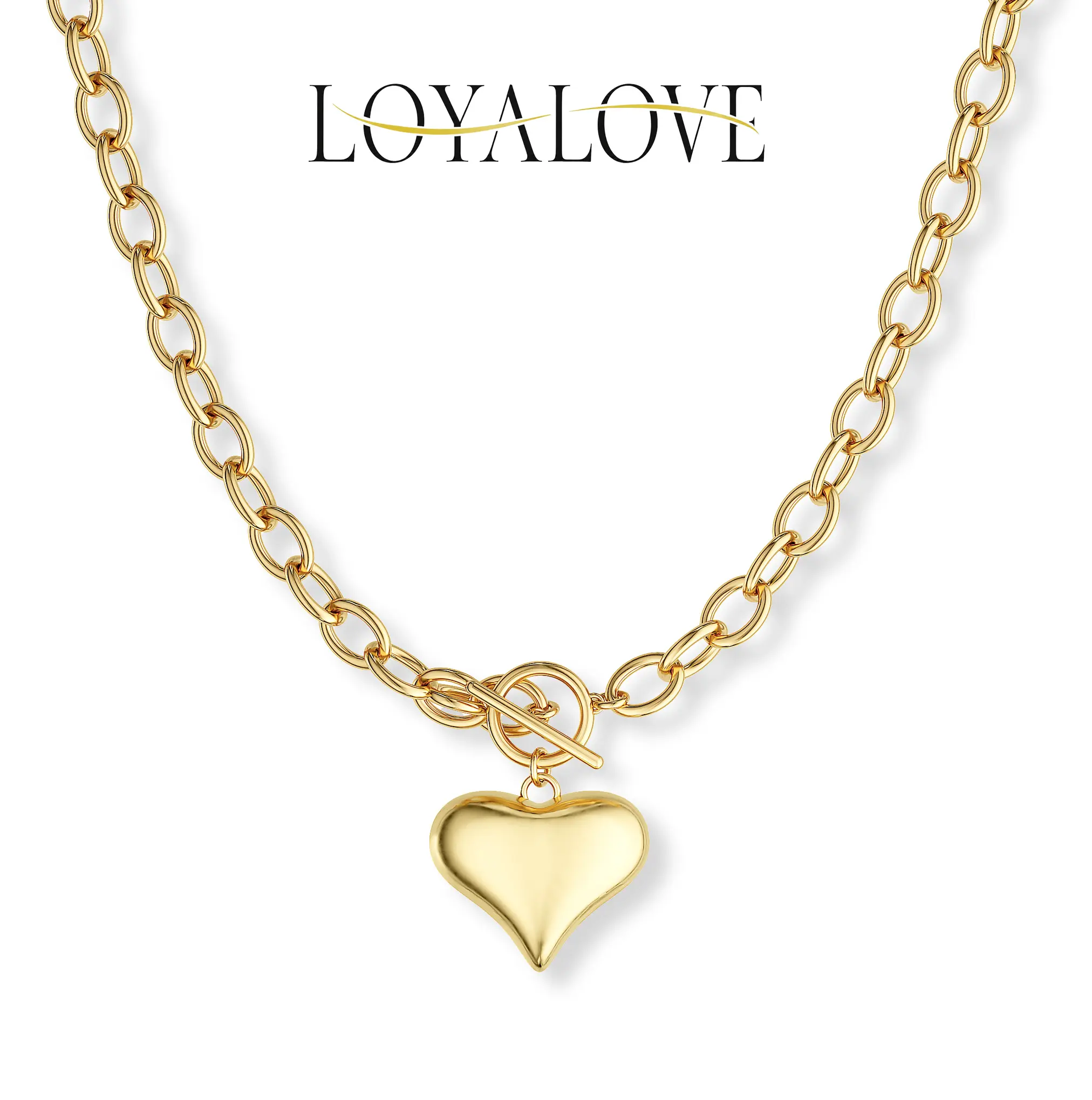 Loyalove 14K Gold/Silver-Plated Heart Necklace For Women Polished Pointed Heart Pendant Necklace, Chunky Paperclip Collar, Ideal as Birthday or Holiday Gift, Suitable for Women and Girls Best Valentine's Day Gift Jewelry