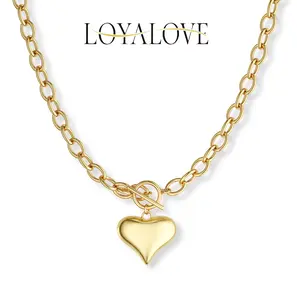 Loyalove 14K Gold/Silver-Plated Heart Necklace For Women Polished Pointed Heart Pendant Necklace, Chunky Paperclip Collar, Ideal as Birthday or Holiday Gift, Suitable for Women and Girls Best Valentine's Day Gift Jewelry