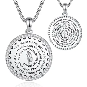 Eudora S925 Sliver Bible Verse Pendant, Serenity Prayer with CZ, Christian Jewelry for Men & Women, Inspirational Faith Necklace, God's Faith Prayer Gift