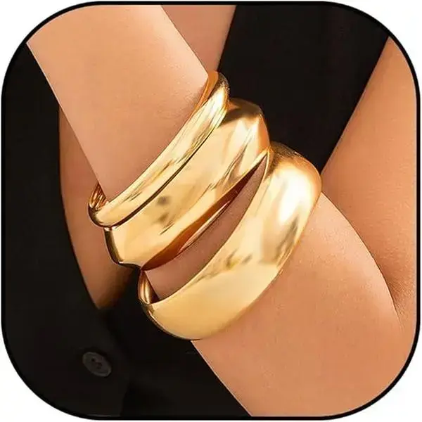 Veliora Gift B Chunky Gold Bangles for Women Stack Chunky Cuff Bracelet Non Tarnish Statement Trendy Jewelry Birthday Gifts stud earring y2k
