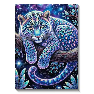 Galaxy Leopard Diamond Painting Kit Cosmic Neon Big Cat Full Drill DIY Diamond Art for Home Decor & Stress Relief